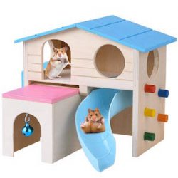 Petacc Hamster House - Cabina de madera para mascotas, diseño de animales pequeños, hámsters de lujo, creativo de dos capas para animales pequeños, equipado con cabina deslizante, estilo cajón, campana para colgar, escalera y escalada de pared