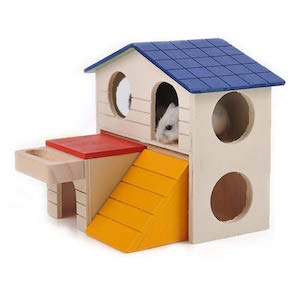Hamter - Jaula de madera para ejercicio, hámster, hedgehog ratón, cobaya, jaula pequeña para mascotas, escondite para animales pequeños (casa de la vila)