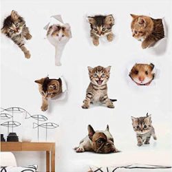Knncch 3D Gatos Perros Hamster Etiqueta De La Pared Cuarto De Baño Para La Decoración Casera Kids Room Cute Animal Vinyl Decal Art Poster Hole View Toilet Stickers